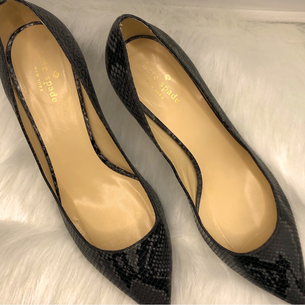 ‼️SALE‼️✨HP✨KATE SPADE Snakeskin Leather Pointed Toe Kitten Heel, Black, 11